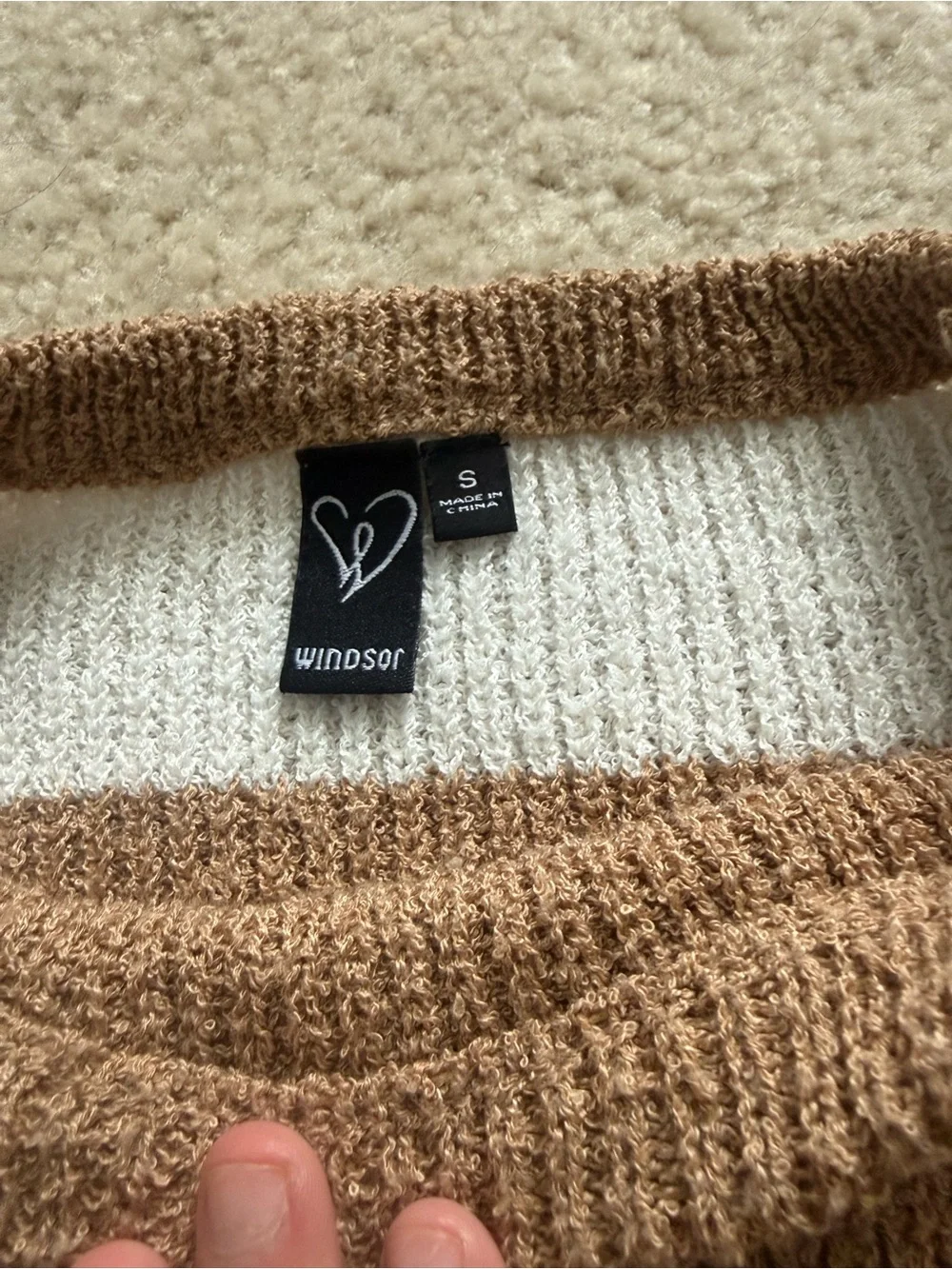 Windsor Cropped Striped Crew Sweater in Brown, White & Black